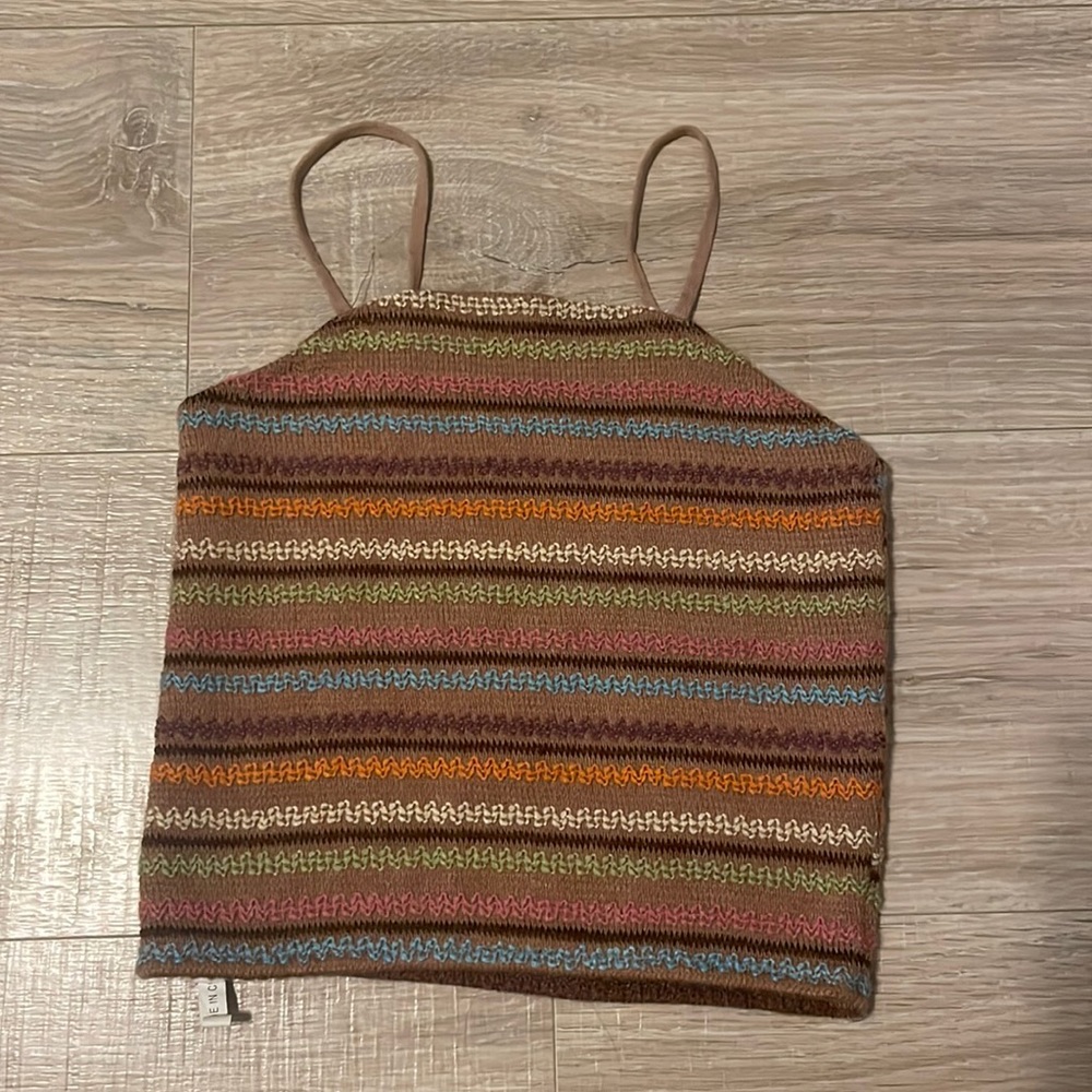 Brown with Multicolored Striped Knitted Tank Top